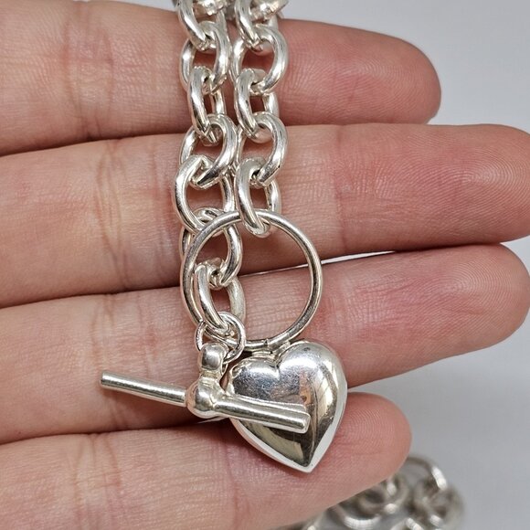 STERLING SILVER 925 HEART TOGGLE NECKLACE 20" - Picture 6 of 12